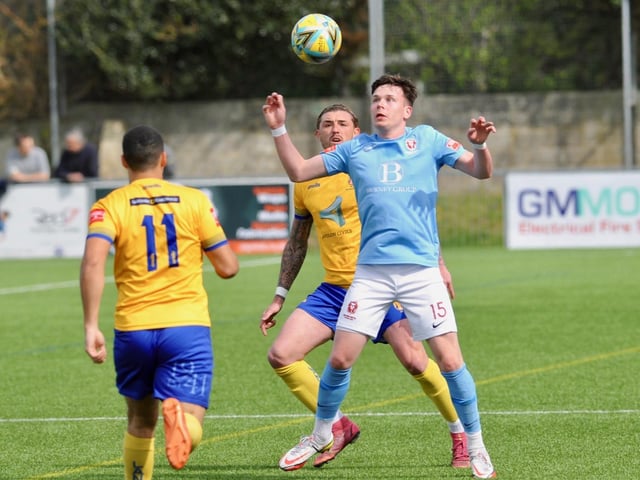 Action from Hastings United's 2-0 win at Lancing in the Isthmian south east division at Culver Road on Easter Monday / Picture: Stephen Goodger