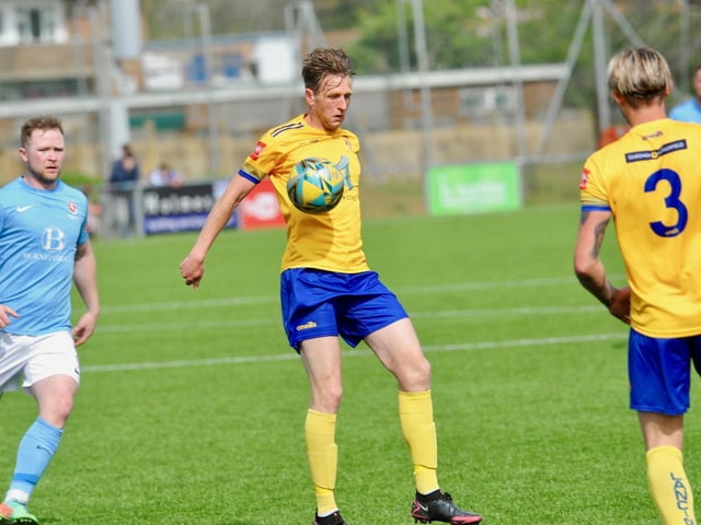Action from Hastings United's 2-0 win at Lancing in the Isthmian south east division at Culver Road on Easter Monday / Picture: Stephen Goodger