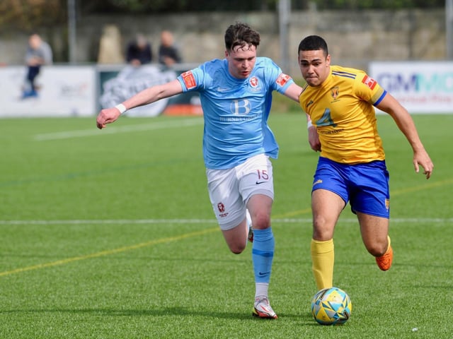 Action from Hastings United's 2-0 win at Lancing in the Isthmian south east division at Culver Road on Easter Monday / Picture: Stephen Goodger
