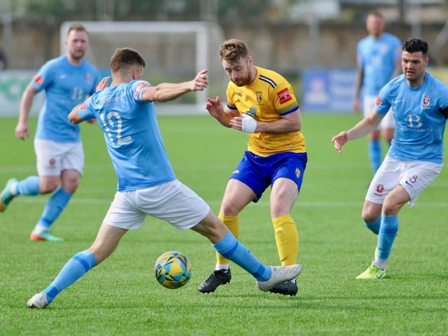Action from Hastings United's 2-0 win at Lancing in the Isthmian south east division at Culver Road on Easter Monday / Picture: Stephen Goodger