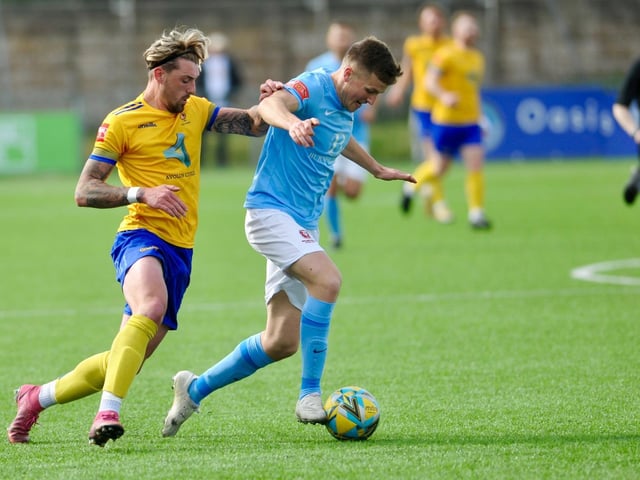 Action from Hastings United's 2-0 win at Lancing in the Isthmian south east division at Culver Road on Easter Monday / Picture: Stephen Goodger
