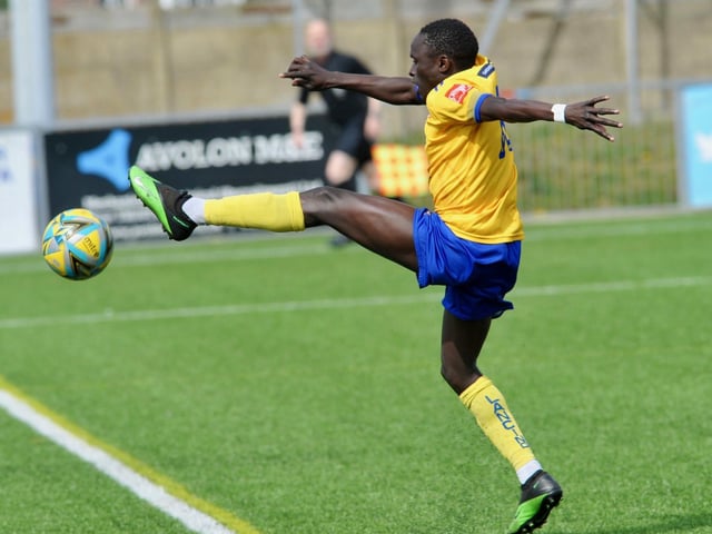 Action from Hastings United's 2-0 win at Lancing in the Isthmian south east division at Culver Road on Easter Monday / Picture: Stephen Goodger