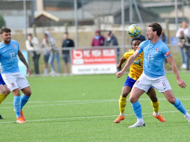 Action from Hastings United's 2-0 win at Lancing in the Isthmian south east division at Culver Road on Easter Monday / Picture: Stephen Goodger