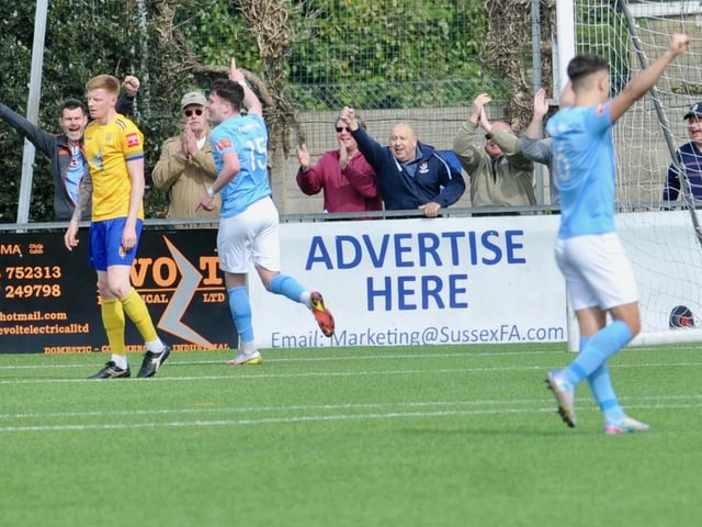 Action from Hastings United's 2-0 win at Lancing in the Isthmian south east division at Culver Road on Easter Monday / Picture: Stephen Goodger