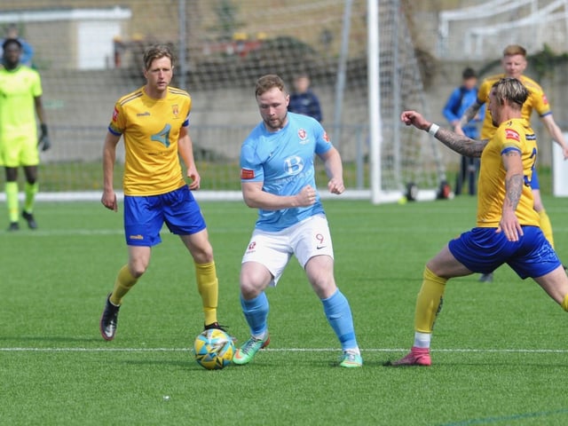 Action from Hastings United's 2-0 win at Lancing in the Isthmian south east division at Culver Road on Easter Monday / Picture: Stephen Goodger