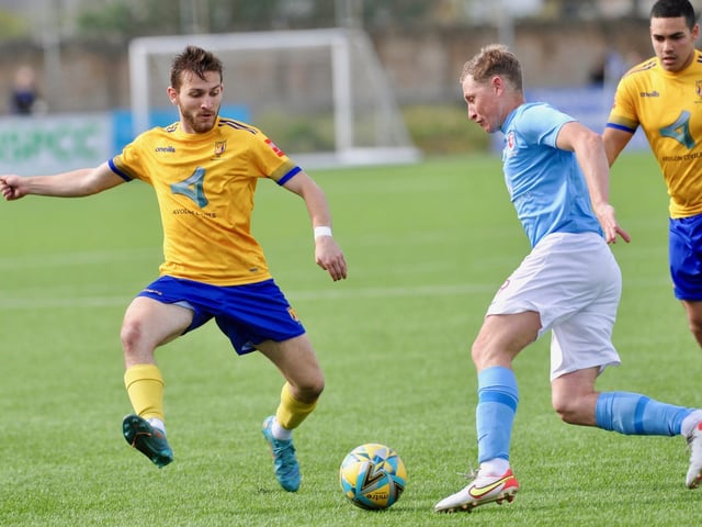 Action from Hastings United's 2-0 win at Lancing in the Isthmian south east division at Culver Road on Easter Monday / Picture: Stephen Goodger