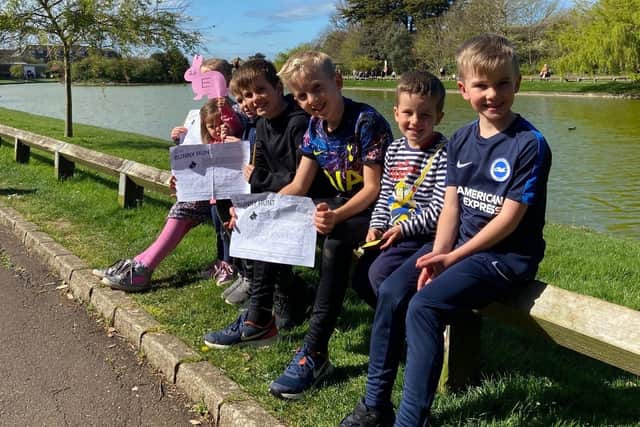Jack, Harry, Hugo, Evie, Art, Grace and Rupert at Mewsbrook Park's out and about Easter session on Wednesday April 13
