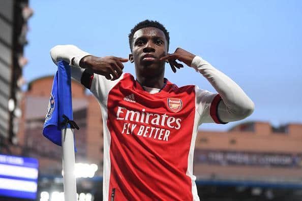 Arsenal striker Eddie Nketiah scored a classy brace at Chelsea last night but is out of contract with Gunners this summer
