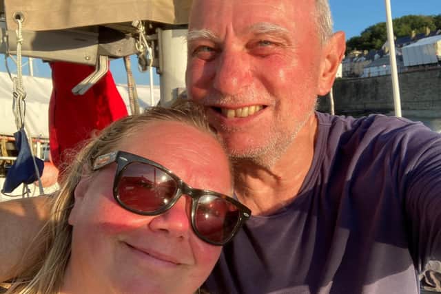 Delia Swift and her husband Chris Bell, who have been sailing the waters for more than 50 years, were stuck in a harbour for 12 days after bad weather struck on their trip.
