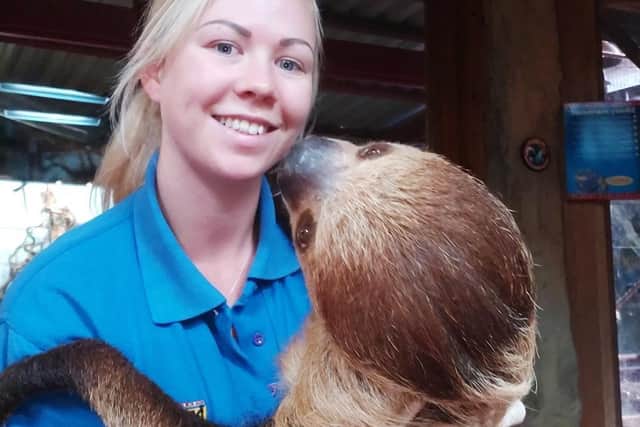 Keeper Amelia Jones and Gordon the sloth always have a cuddle in the morning