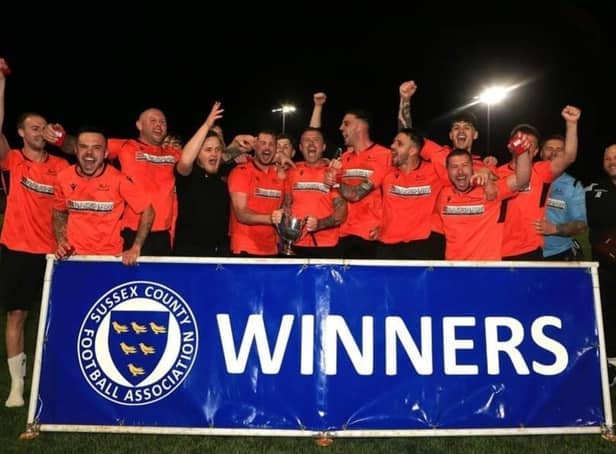The JC Tackleway celebrate their cup win / Picture: Simon Roe