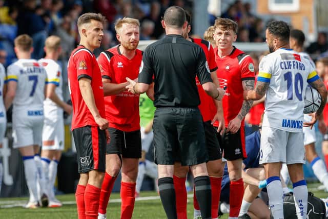 Eastbourne Borough and the ref did not see eye to eye over numerous decisions / Picture: Lydia Redman