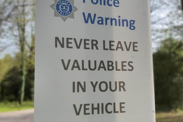 Police are urging motorists to be vigilant following a spate of thefts from vehicles across rural West Sussex. Picture courtesy of Sussex Police