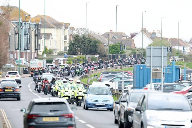 Hundreds turned out for Dan Kinsella's motorbike funeral procession through Sussex. Photo: Eddie Mitchell