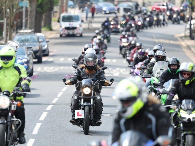 Hundreds turned out for Dan Kinsella's motorbike funeral procession through Sussex. Photo: Eddie Mitchell