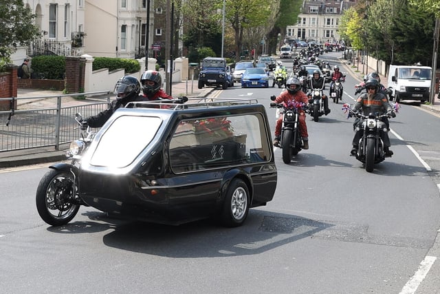 Hundreds turned out for Dan Kinsella's motorbike funeral procession through Sussex. Photo: Eddie Mitchell