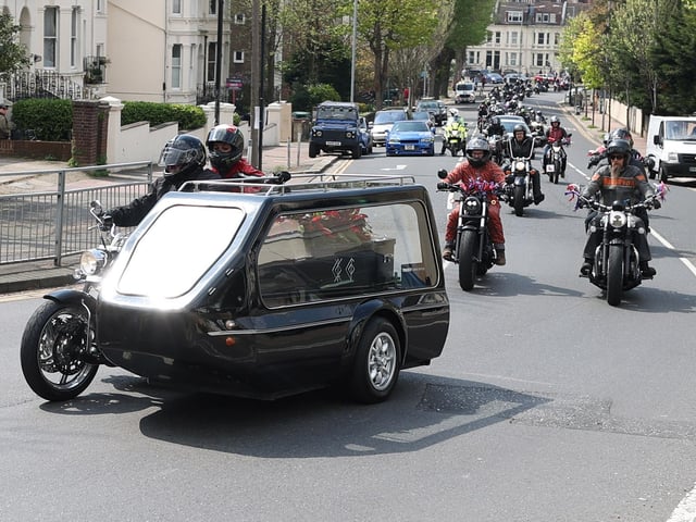 Hundreds turned out for Dan Kinsella's motorbike funeral procession through Sussex. Photo: Eddie Mitchell