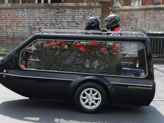 Hundreds turned out for Dan Kinsella's motorbike funeral procession through Sussex. Photo: Eddie Mitchell