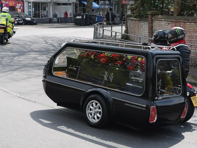 Hundreds turned out for Dan Kinsella's motorbike funeral procession through Sussex. Photo: Eddie Mitchell