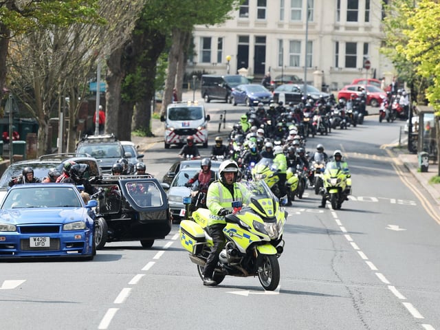 Hundreds turned out for Dan Kinsella's motorbike funeral procession through Sussex. Photo: Eddie Mitchell