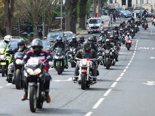 Hundreds turned out for Dan Kinsella's motorbike funeral procession through Sussex. Photo: Eddie Mitchell
