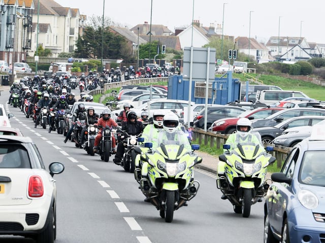 Hundreds turned out for Dan Kinsella's motorbike funeral procession through Sussex. Photo: Eddie Mitchell