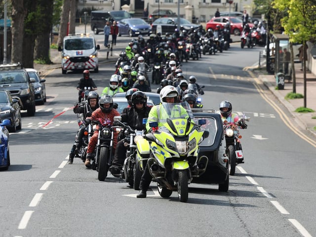 Hundreds turned out for Dan Kinsella's motorbike funeral procession through Sussex. Photo: Eddie Mitchell