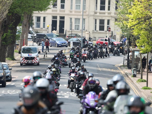 Hundreds turned out for Dan Kinsella's motorbike funeral procession through Sussex. Photo: Eddie Mitchell