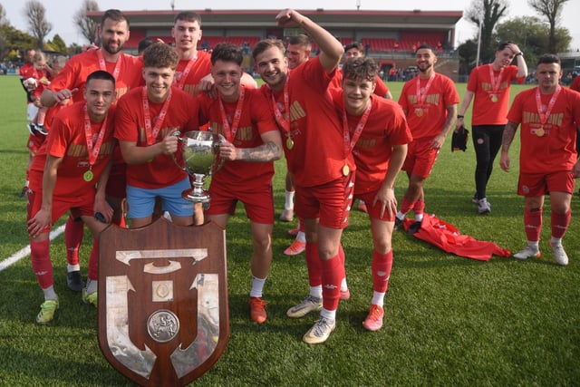 Celebrations and action as Worthing FC lift the Isthmian premier trophy and round off the season with a 1-0 win over Brightlingsea / Pictures: Marcus Hoare