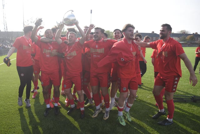 Celebrations and action as Worthing FC lift the Isthmian premier trophy and round off the season with a 1-0 win over Brightlingsea / Pictures: Marcus Hoare