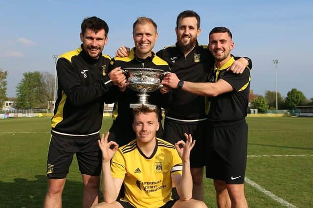Celebrations after Littlehampton Town beat Bexhill to confirm their status as SCFL premier division champions / Pictures: Martin Denyer
