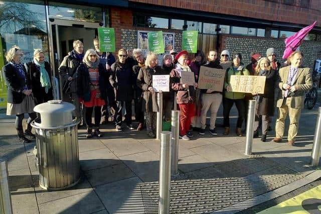 Dozens had protested outside Chichester District Council’s building to protest for the Assembly to return. Picture courtesy of George Hibberd