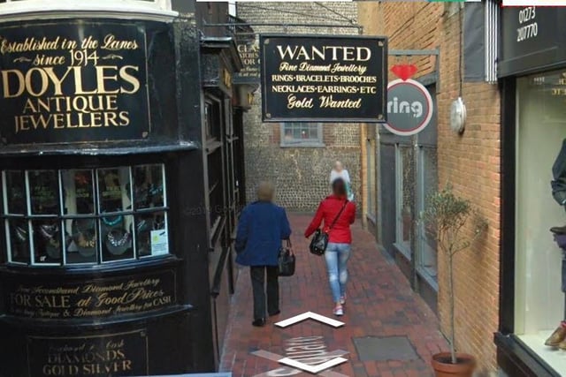 Detective Roy Grace is seen in The Lanes in Brighton with Doyles Antique Jewellers in the background