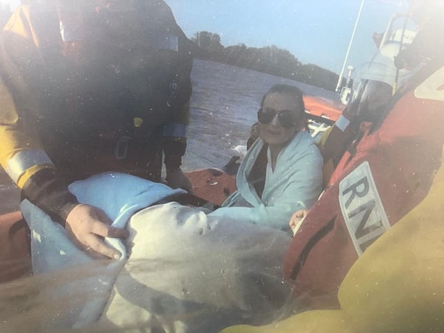 The holidaymakers had to spend the night on the water before the early-morning rescue could take place. Picture from Great Yarmouth and Gorleston RNLI SUS-220425-153016001