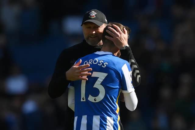 Southampton manager Ralph Hasenhüttl embraces Brighton & Hove Albion's Pascal Groß after Sunday's 2-2 draw at the Amex. Picture by Mike Hewitt/Getty Images