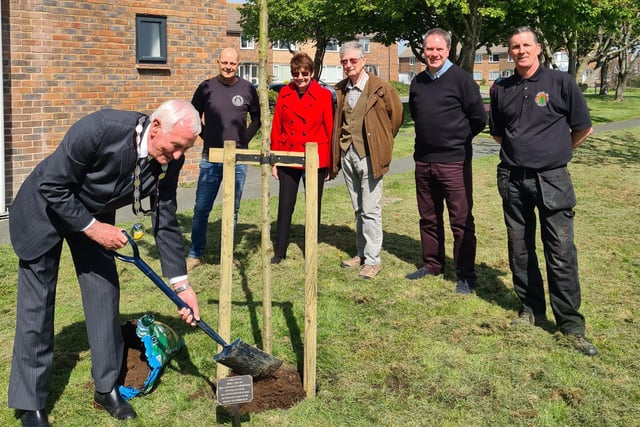 Chairman of Willingdon and Jevington Parish Council John Pritchett has planted a tree with a plaque at The Triangle to commemorate the Queens Platinum Jubilee. Cllrs Fran Pritchett and Martin Cooper, parish clerk Steve Keogh, assistant clerk Nicola Williamson, and John Hesse and Steve Kindleysides from Southern Land Services all attended. SUS-220425-160106001