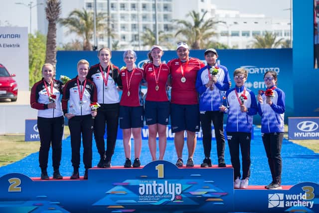 The GB team top the podium / Picture: World Archery