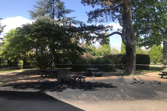Picnic tables and benches were destroyed by fire in Horsham Park