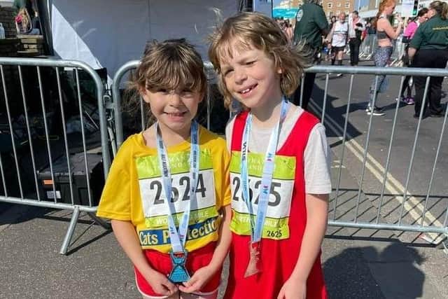 Hector Downes, eight, and Flo Brehaut, seven, finished the Worthing RUNFEST Family Run in record time