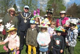 Tarring Park Easter bonnet winners with Worthing mayor and mayoress Lionel and Karen Harman, organiser Dee Richardson and Tarring councillor Hazel Thorpe. Picture: C.L. Greene