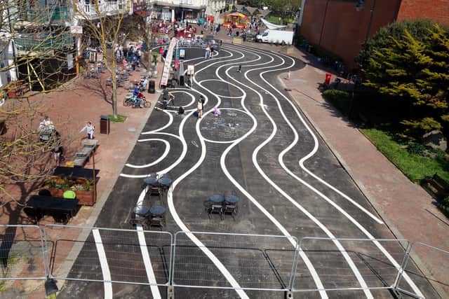 The council said the continental-style painted ‘squiggly lines’ on the tarmac, which have faced backlash from residents, are inspired by cities like Copenhagen and 'designed to brighten up the naturally dark tarmac'. Photo: Eddie Mitchell