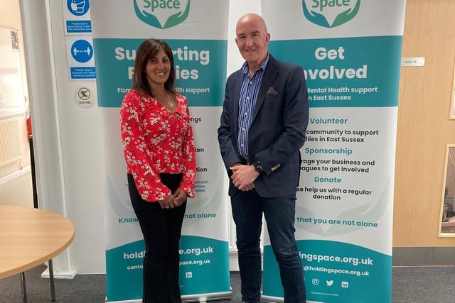 An Eastbourne charity that supports people of all ages with mental health challenges has appointed a new patron. Local businessman Tim Cobb takes on the voluntary role with Holding Space from Monday May 2. Mr Cobb is pictured here with Holding Space’s chief executive, Hansa Raja-Jones. Visit https://www.holdingspace.org.uk/ for more information. SUS-220427-154952001