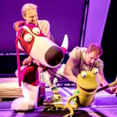 (L-R) Darren Seed as Dog and John Winchester as Frog in Oi Frog & Friends! (Pamela Raith Photography) - past cast production shot