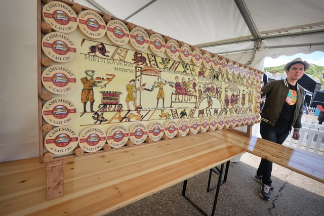 The Normandy Food Tour 2022 visits Hastings Old Town 29/4/22.

Bayeux Tapestry made out of butter and camembert. SUS-220429-131434001