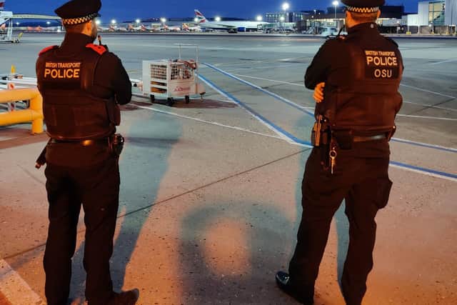 British Transport Police at Gatwick Airport. Picture from BTP SUS-220430-144533001