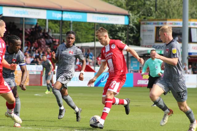 Jordan Tunnicliffe gets Crawley Town on the attack today against Leyton Orient / Picture: Cory Pickford