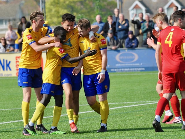 Action, celebration and fans pictures from Lancing's 2-1 win over Newhaven at Culver Road in the Isthmian-SCFL play-off game / Pictures: Stephen Goodger