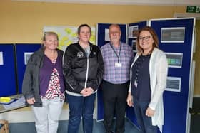 From left to right: Judith Churchman, Heidi Emery, Chair of the Friends of Motcombe Pool, Councillor Robin Maxted and Sarah Tye from Eastbourne Borough Council SUS-220405-101935001