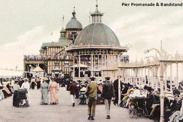 Pier promenade and bandstand, Edwardian era. Picture sent in by Phil Gardner. SUS-220405-103542001