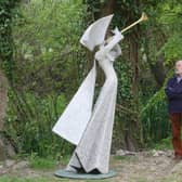 DM22050437a.jpg. Open garden and sculpture exhibition in Cocking, West Sussex, by well known local sculptor Philip Jackson. Philip Jackson in the garden. Photo by Derek Martin Photography and Art. SUS-220405-112524003